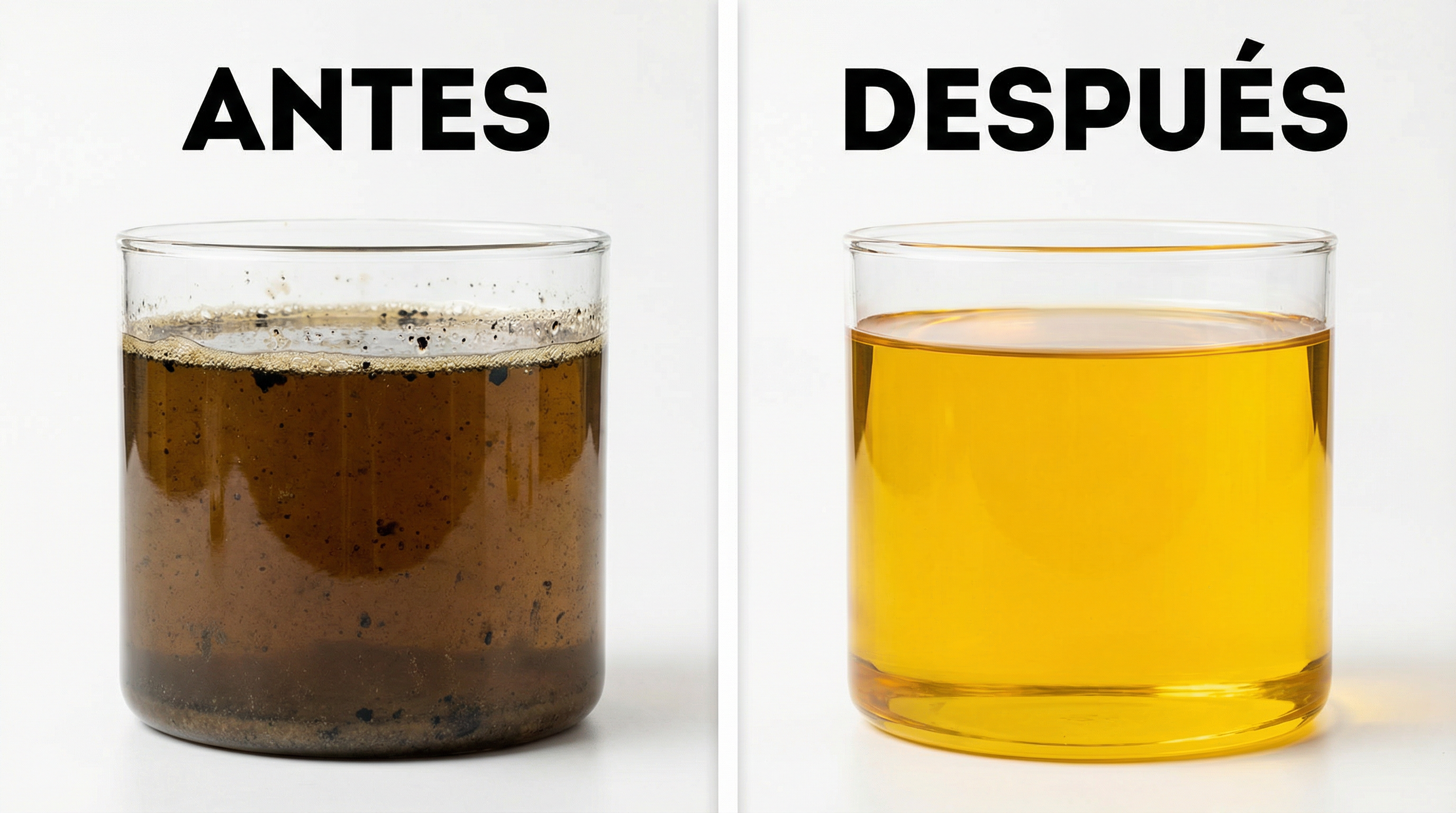 Antes y Después: Aceite oscuro vs aceite purificado dorado